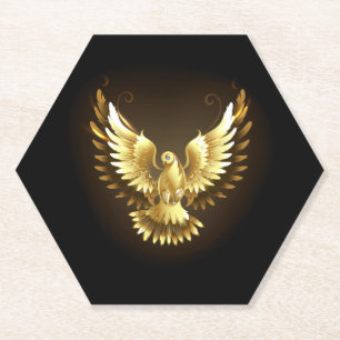Faux Gold Foil Peace Dove on Black Paper Coaster