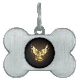 Faux Gold Foil Peace Dove on Black Pet ID Tag