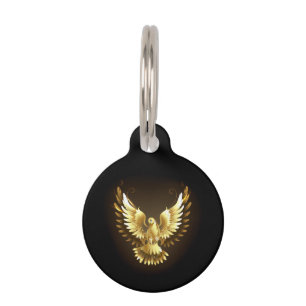 Faux Gold Foil Peace Dove on Black Pet Tag