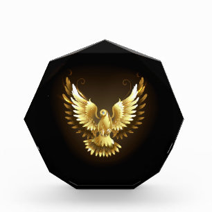 Faux Gold Foil Peace Dove on Black Photo Block