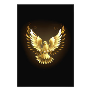 Faux Gold Foil Peace Dove on Black Photo Print