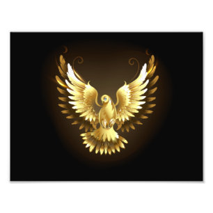 Faux Gold Foil Peace Dove on Black Photo Print