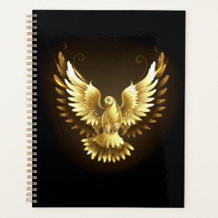 Faux Gold Foil Peace Dove on Black Planner