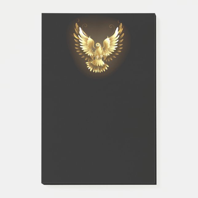 Faux Gold Foil Peace Dove on Black Post-it Notes (Front)