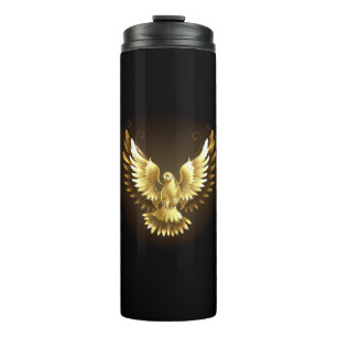 Faux Gold Foil Peace Dove on Black Thermal Tumbler