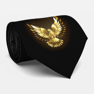 Faux Gold Foil Peace Dove on Black Tie
