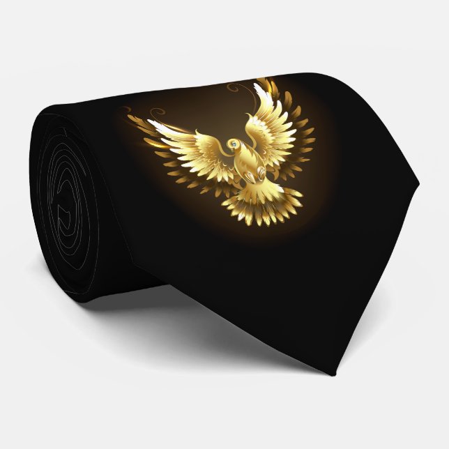 Faux Gold Foil Peace Dove on Black Tie (Rolled)