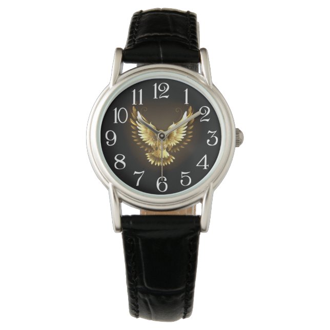 Faux Gold Foil Peace Dove on Black Watch (Front)