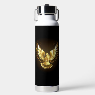 Faux Gold Foil Peace Dove on Black Water Bottle