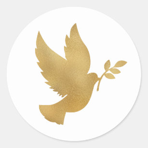 Faux Gold Foil Peace Dove with Olive Branch Classic Round Sticker