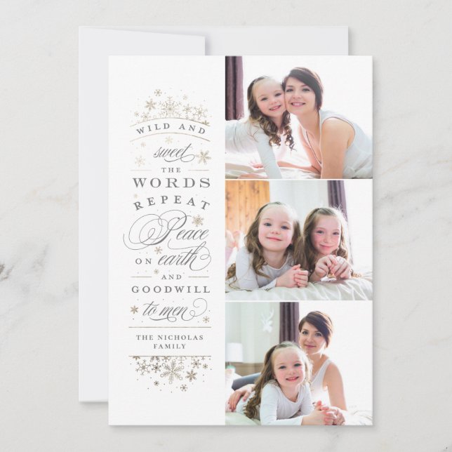Faux Gold Foil Peace on Earth Photo Holiday Card (Front)