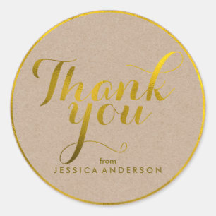 Faux Gold Foil Personalised Thank You Classic Round Sticker