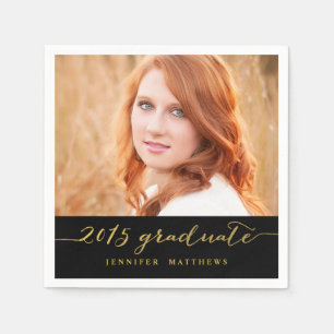 Faux Gold Foil Photo   Graduate Paper Napkins