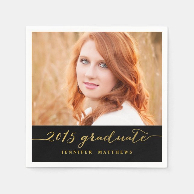 Faux Gold Foil Photo | Graduate Paper Napkins (Front)