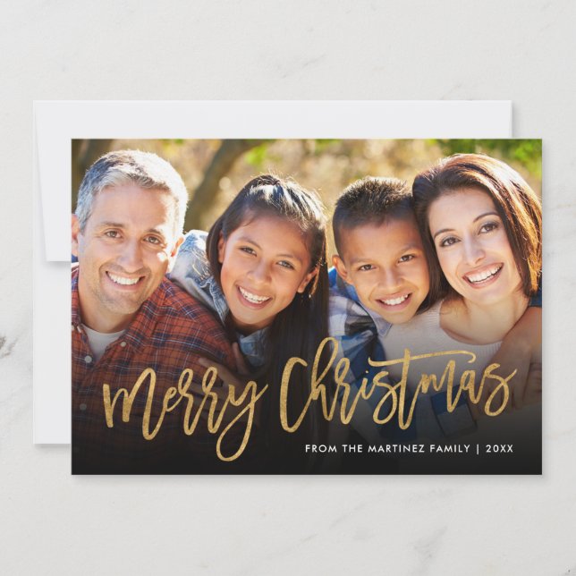Faux Gold Foil Photo Overlay Merry Christmas Flat Holiday Card (Front)