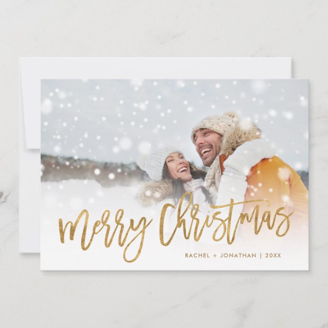 Faux Gold Foil Photo Overlay Merry Christmas Flat Holiday Card (Front)