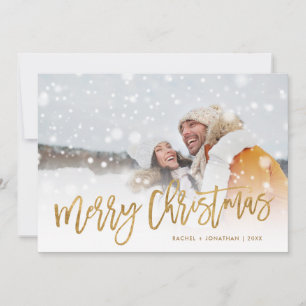Faux Gold Foil Photo Overlay Merry Christmas Flat Holiday Card