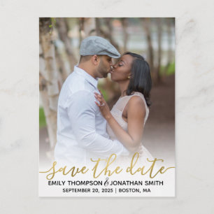 Faux Gold Foil Photo Save The Date Postcard