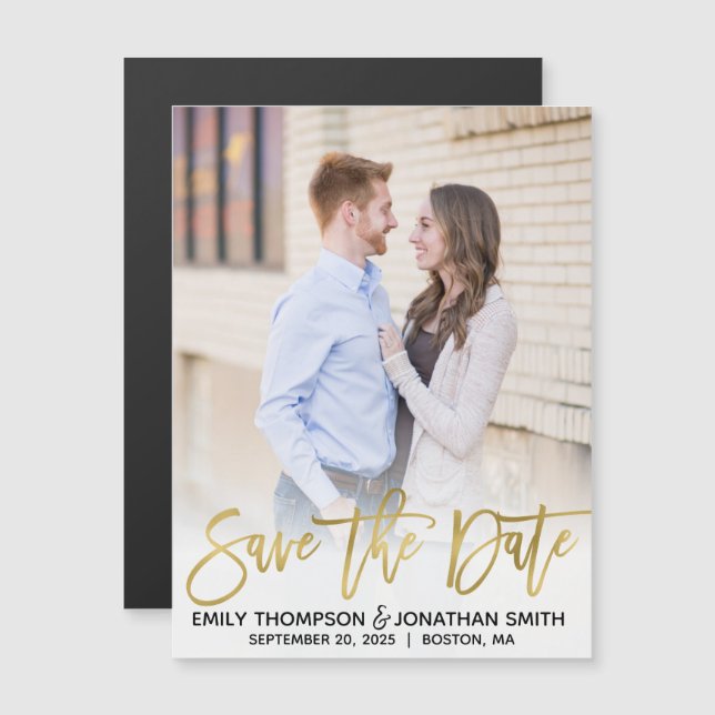 Faux Gold Foil Photo Wedding Save The Date Magnets (Front/Back)