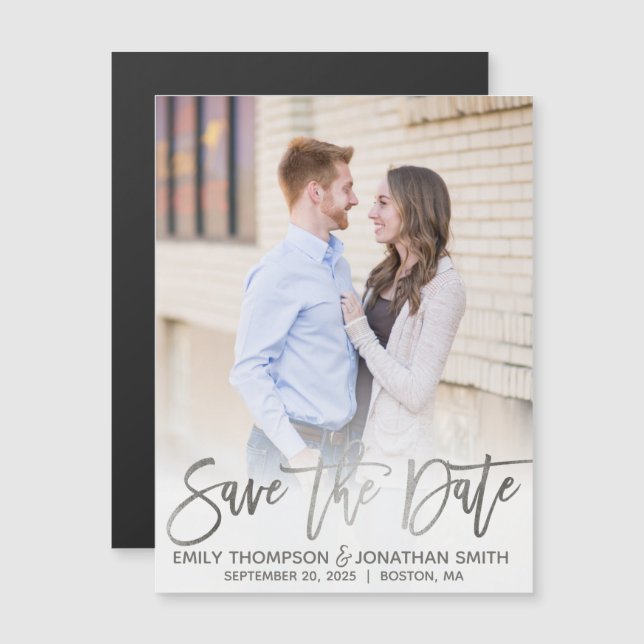 Faux Gold Foil Photo Wedding Save The Date Magnets (Front/Back)
