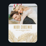 Faux Gold Foil Pine Needles Merry Christmas Photo  Magnet<br><div class="desc">Merry Christmas! Bring a touch of holiday cheer to your home with our Customisable Photo Christmas Magnet! Perfect for displaying cherished memories, this magnet allows you to personalise it with your favourite festive photo, making it a unique addition to your holiday decor. An ideal gift for family and friends—create memorable...</div>