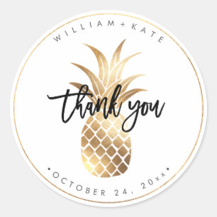 Faux Gold Foil Pineapple Thank You Classic Round Sticker