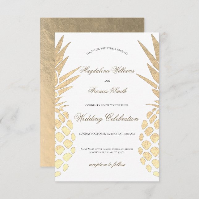 faux gold foil pineapples elegant wedding invitation (Front/Back)
