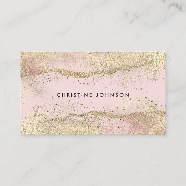 faux gold foil pink agate background business card (Front)