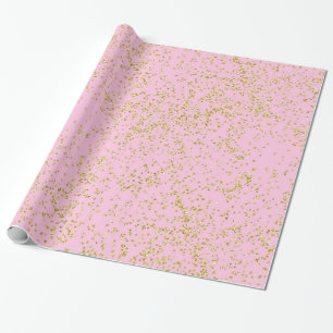 Faux Gold Foil Pink Background Sprinkle Glitter Wrapping Paper