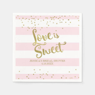 Faux Gold Foil Pink Stripes Love is Sweet Shower Napkin
