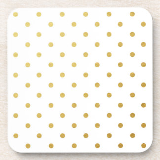 Faux Gold Foil Polka Dots Modern White Coaster