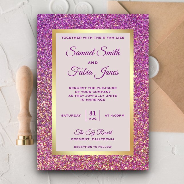 Faux Gold Foil Purple Glitter Wedding Invitation (Creator Uploaded)