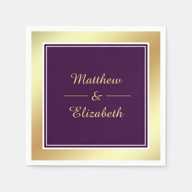 Faux Gold Foil Purple Wedding Paper Napkin (Front)
