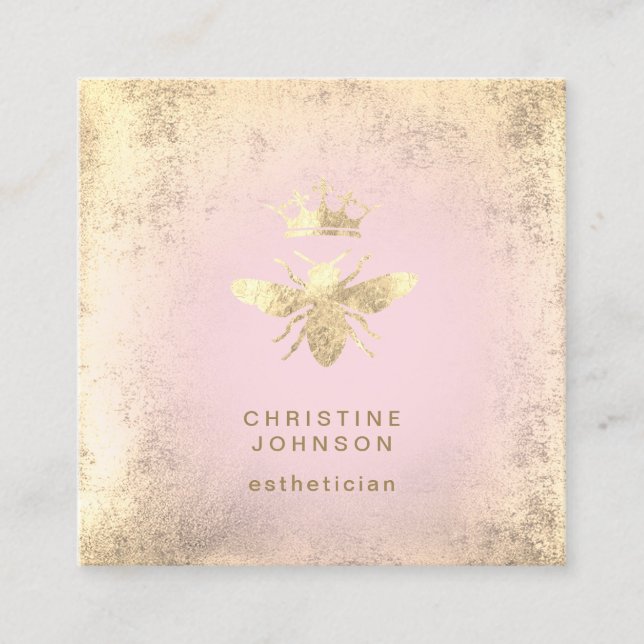 FAUX gold foil queen bee on pink Square Business Card (Front)