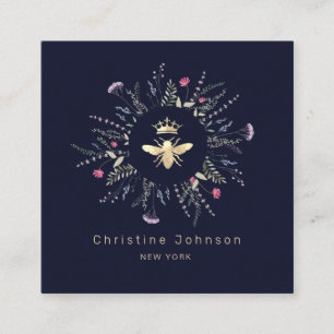 faux gold foil Queen Bee wildflowers frame Square Business Card