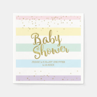 Faux Gold Foil Rainbow Stripes Baby Shower Napkin