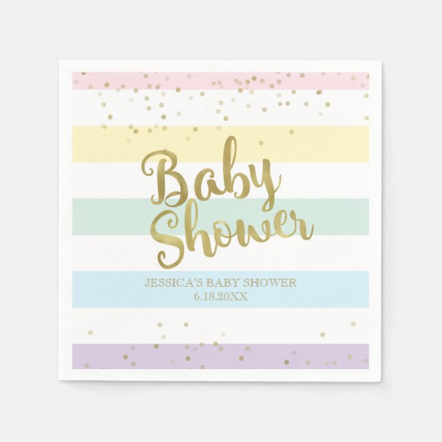 Faux Gold Foil Rainbow Stripes Baby Shower Napkin (Front)