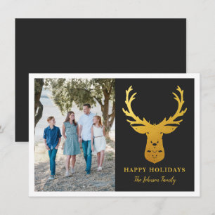 Faux Gold Foil Reindeer Elegant Photo Holiday Card