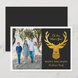 Faux Gold Foil Reindeer Oh Deer Photo Holiday Card