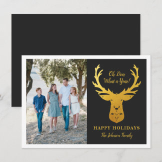 Faux Gold Foil Reindeer Oh Deer Photo Holiday Card