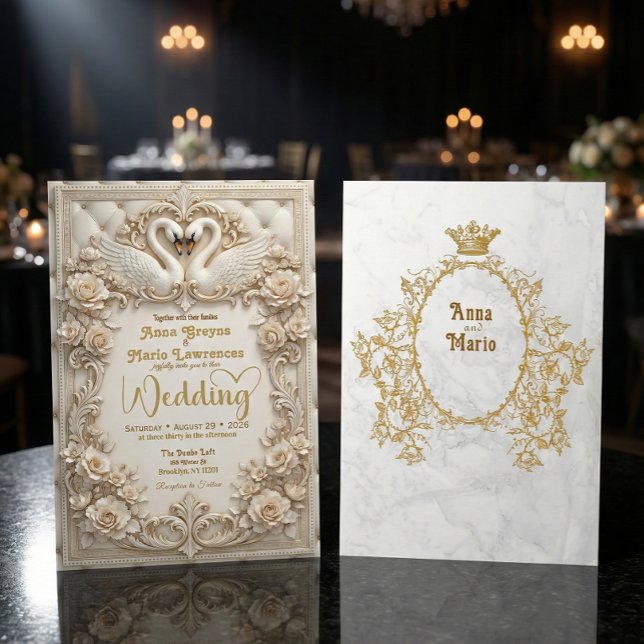 Faux Gold Foil Relief Effect Ivory Marble Invitation (Creator Uploaded)