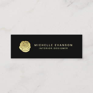 Faux Gold Foil Rose Logo Elegant Black Mini Business Card