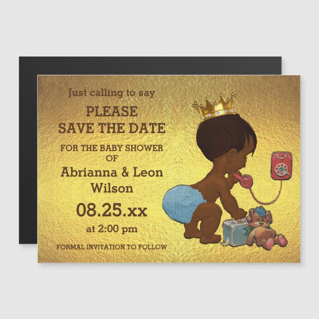 Faux Gold Foil Save The Date Ethnic Prince Phone Magnetic Invitation (Front/Back)
