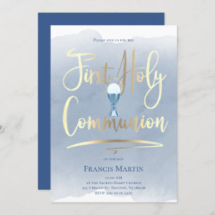 FAUX gold foil script   First Communion Invitation