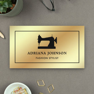 Faux Gold Foil Sewing Machine Fashion Stylist Business Card