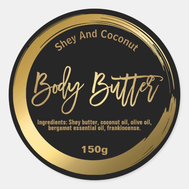 FAUX Gold Foil Shea Body Butter Circle Labels (Front)