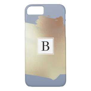 Faux Gold Foil Splash Dusty Blue, Simple Monogram iPhone 8/7 Case