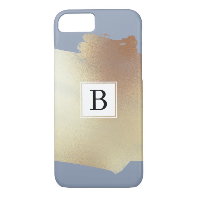 Faux Gold Foil Splash Dusty Blue, Simple Monogram Case-Mate iPhone Case (Back)
