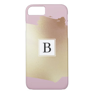 Faux Gold Foil Splash Dusty Pink, Simple Monogram iPhone 8/7 Case