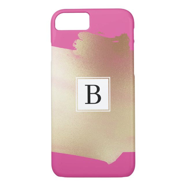Faux Gold Foil Splash Hot Pink, Simple Monogram Case-Mate iPhone Case (Back)
